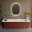 Ensemble de meuble de salle de bain Mondiaz KURVE-DLUX - 160x46x40cm - 1 tiroir - 2 portes - lavabo en solid surface - milieu - sans trou de robinet - Ruby SW1415655