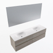 Mondiaz Vica ensemble de meuble de salle de bain - 160cm - meuble sous-vasque marron clair gris - 4 tiroirs - lavabo lune double - sans trous de robinet - couleur talc - miroir LED - version XL 60cm de haut SW1091354