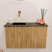 Mondiaz JOYA-DLUX 70cm toiletmeubel - kleur Oak - Wastafel FAYE positie Links Zonder kraangat kleur Lava. SW1422072
