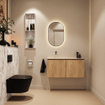 MONDIAZ TURE-DLUX Meuble toilette - 100cm - Washed Oak - EDEN - vasque Glace - position gauche - sans trou de robinet SW1103609