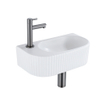 QeramiQ Fuente Ensemble de Lavabo - 40x21.5x12cm - gauche - strié - demi-rond - 1 trou de robinet - céramique - ensemble de robinet gunmetal - bouchon de vidange - siphon abaissé - blanc mat SW1233032