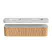 MONDIAZ THOR-DLUX 190cm badmeubel ronding links + rechts kleur Oak met 2 lades en 2 deuren. Vrijhangende wastafel CLOUD Dubbel zonder kraangat kleur Opalo. SW1466375