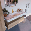 Mondiaz ALAN-DLUX Ensemble de meuble - 110cm - meuble Washed Oak mat - 1 tiroir - Lavabo Cloud Glace suspendu - vasque Centre - 1 trou de robinet SW808784