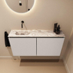 MONDIAZ TURE-DLUX Meuble toilette - 100cm - Linen - EDEN - vasque Glace - position gauche - sans trou de robinet SW1103384