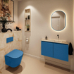 MONDIAZ TURE-DLUX Meuble toilette - 80cm - Jeans - EDEN - vasque Frappe - position droite - sans trou de robinet SW1102796