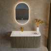 Mondiaz KURVE-DLUX Ensemble meuble de salle de bain - 95x46x40cm - 1 tiroir - 1 porte - lavabo solid surface - gauche - 1 trou de robinet - Shadow SW1414439