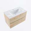 MONDIAZ VICA meuble sous lavabo 80cm Chêne Blanchi 2 tiroirs. Lavabo DENIA centre 1 trou de robinet, couleur Blanc Brillant. SW1381831