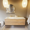 MONDIAZ VICA-DLUX Ensemble meuble de salle de bains - 150cm - meuble bas Washed oak - 2 tiroirs - lavabo encastré cloud à gauche - 1 trou de robinet - version haute 60cm - Opalo SW1088450