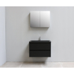Basic Bella Meuble salle de bains avec lavabo acrylique Noir avec armoire toilette 2 portes gris 80x55x46cm 1 trou de robinet Noir mat SW491899