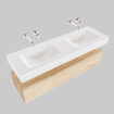 MONDIAZ ALAN 150cm - meuble bas - chêne lavé - 1 tiroir - lavabo suspendu - 2 bassins - 0 trous de robinetterie - talc SW408605