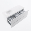 MONDIAZ VICA meuble sous lavabo 120cm Talc 2 tiroirs. Lavabo MOON gauche 1 trou de robinet, couleur Talc. SW1381918