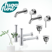 FugaFlow Eccelente Sobrado Slim Kit robinet lavabo - pour double vasque - robinet rehaussé - bonde non-obturable - siphon design - Chrome brillant SW1124362