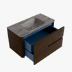 Mondiaz CIRO-DLUX Ensemble de meubles de salle de bains - 90x45x50cm - vasque Solid surface Oza - 1 lavabo au milieu - sans trous de robinet - 2 tiroirs - Noyer SW1530595