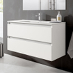 Adema Chaci Ensemble de meuble - 100x46x55cm - 2 tiroirs - 1 vasque ovale en céramique blanc - 1 trou de robinet - blanc mat SW721291