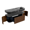 MONDIAZ THOR-DLUX 130cm badmeubel ronding links + rechts kleur Walnut met 1 lade en 2 deuren. Vrijhangende wastafel CLOUD Rechts 1 kraangat kleur Lava. SW1463561