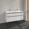 Villeroy & Boch Subway 3.0 meuble sous-lavabo - 130x55x45cm - avec poignée Volcano Black 2 découpes pour siphon à gauche et à droite panneau de particules Pure White SW701677