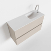 MONDIAZ ADA Meuble WC - 80x30x50cm - 1 trou de robinet - 2 tiroirs - linen mat - vasque à droite - Solid surface - Blanc SW472687