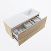 MONDIAZ VICA meuble sous lavabo 120cm Chêne blanchi 2 tiroirs. Lavabo CLOUD à droite sans trou de robinet, couleur Talc. SW1381907