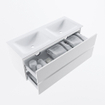 MONDIAZ VICA meuble sous lavabo 120cm Talc 2 tiroirs. Lavabo CLOUD double 2 trous de robinet, couleur Talc. SW1381894