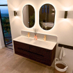 Mondiaz CIRO Ensemble de meuble de salle de bains - 130x45x50cm - Vasque solid surface Talc - 2 vasques double - 2 trous de robinet - 4 tiroirs - Noyer SW1533587