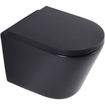 QeramiQ Dely Ensemble WC - 36.3x51.7cm - cuvette profonde - rimless - Réservoir encastré avec mécanisme de chasse Geberit UP320 - abattant WC softclose 35 mm - plaque de commande métal noir mat - boutons rectangulaires - noir mat SW1413297