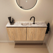 MONDIAZ TURE-DLUX Meuble toilette - 100cm - Washed Oak - EDEN - vasque Glace - position centrale - 1 trou de robinet SW1103572