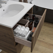 Adema Chaci Ensemble de meuble - 60x46x57cm - 1 vasque ovale en céramique blanche - 1 trou de robinet - 2 tiroirs - armoire de toilette - Noyer SW826878