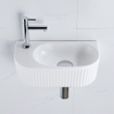 QeramiQ Fuente Ensemble de Lavabo - 40x21.5x12cm - gauche - strié - demi-rond - 1 trou de robinet - céramique - ensemble de robinet chrome - bouchon de vidange - siphon réduit - blanc mat SW1232876