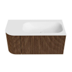 MONDIAZ KURVE 95cm Meuble salle de bain avec module 25 G - couleur Walnut - 1 tiroir - 1 porte - vasque BIG SMALL droite - 1 trou de robinet - Talc SW1138266