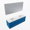 Mondiaz VICA ensemble de meuble de salle de bain - 150cm - meuble sous-vasque jeans - 2 tiroirs - lavabo moon double - 2 trous de robinet - couleur talc - miroir LED - version XL 60cm de haut SW1092147