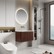 Royal Plaza Terra Edge Ensemble meuble de salle de bains - 80x45.5x46cm - vasque en céramique blanc brillant - 1 vasque - sans trous de robinet - 2 tiroirs - châtaigne (noyer) SW1471929