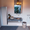 Mondiaz ALAN-DLUX Ensemble de meuble - 120cm - meuble Cale mat - 1 tiroir - Lavabo Cloud Lava suspendu - vasque Droite - 0 trous de robinet SW808307