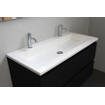 Basic Bella Meuble salle de bains avec lavabo acrylique Blanc avec armoire toilette 2 portes gris 100x55x46cm 2 trous de robinet Noir mat SW491911