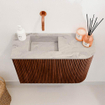 Mondiaz JOYA-DLUX 61.6cm toiletmeubel - ronding rechts kleur Ruby - Wastafel FAYE positie Links Zonder kraangat kleur Glace. SW1423576