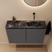 MONDIAZ TURE-DLUX Meuble toilette - 80cm - Dark Grey - EDEN - vasque Lava - position droite - sans trou de robinet SW1103770