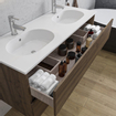 Adema Chaci Meuble salle de bain - 120x46x57cm - 2 vasques ovales en céramique blanche - 2 trous de robinet - 2 tiroirs - miroir rond avec éclairage - noix SW816299