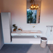 Mondiaz ALAN-DLUX Ensemble de meuble - 150cm - meuble Cale mat - 1 tiroir - Lavabo Cloud Frappe suspendu - vasque Droite - 0 trous de robinet SW805010