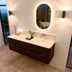Mondiaz CIRO-DLUX Ensemble de meubles de salle de bains - 160x45x50cm - Plan-vasque Solid surface Ostra - 1 lavabo à droite - sans trous de robinetterie - 4 tiroirs - Noyer SW1530389
