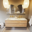 MONDIAZ VICA-DLUX Ensemble meuble de salle de bains - 150cm - meuble bas Washed oak - 2 tiroirs - lavabo encastré cloud double - sans trous de robinet - version haute 60cm - opalo SW1088417