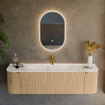 MONDIAZ KURVE-DLUX meuble de salle de bains 160 cm avec module 25 Len R couleur chêne avec 1 tiroir et 2 portes. Lavabo BIG MEDIUM central 1 trou de robinet couleur Frappe. SW1137401