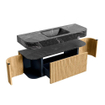 MONDIAZ THOR-DLUX 130cm badmeubel ronding links + rechts kleur Oak met 1 lade en 2 deuren. Vrijhangende wastafel CLOUD Midden zonder kraangat kleur Lava. SW1463536