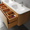 Royal Plaza Terra Badkamermeubelset - 140x46.2x46cm - solid surface wastafel wit mat - 2 wasbakken - 2 kraangaten - 4 lades - sandwood (licht eiken) SW1447040