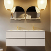 MONDIAZ VICA-DLUX Ensemble meuble de salle de bains - 130cm - meuble bas linen - 4 tiroirs - lavabo encastré cloud double - 2 trous de robinet - version haute 60cm - frape SW1088988