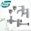 FugaFlow Eccelente Sobrado Kit robinet lavabo - pour double vasque - robinet bas - bonde non-obturable - siphon design bas - Chrome brillant SW1124245