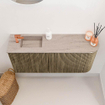 Mondiaz JOYA-DLUX 91.6cm meuble de salle de bains WC - arrondi droite couleur Dusk - Vasque FAYE position Gauche 1 trou de robinet couleur Saba. SW1426085