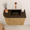 Mondiaz JOYA 51.6cm meuble de toilette - arrondi gauche couleur Oak - Vasque FAYE position Droite Sans trou de robinet couleur Urban. SW1421182