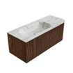 MONDIAZ KURVE-DLUX 115cm Meuble salle de bain avec module 25 D - couleur Walnut - 1 tiroir - 1 porte - vasque BIG SMALL gauche - sans trou de robinet - couleur Glace SW1138049