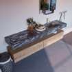 Mondiaz ALAN-DLUX Ensemble de meuble - 200cm - meuble Washed Oak mat - 2 tiroirs - Lavabo Cloud Lava suspendu - vasque Droite - 1 trou de robinet SW808992
