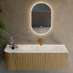 Mondiaz KURVE-DLUX Ensemble de meuble - 135x46x40cm - 1 tiroir - 1 porte - lavabo en solid surface - droite - 1 trou de robinet - Dusk SW1414906