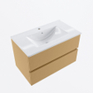 Mondiaz VICA Ensemble de meuble de salle de bain - 80cm - meuble sous-vasque oro - 2 tiroirs - lavabo denia milieu - 1 trou de robinet - version haute de 60cm - blanc brillant SW1080267